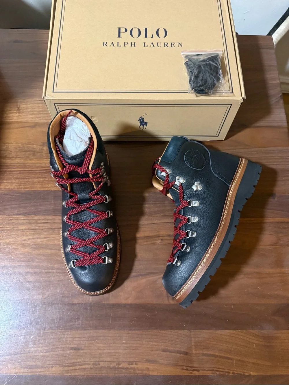 Polo Ralph Lauren Alpine Leather Trail Boot Men’s Size 11 Black Logo Boots